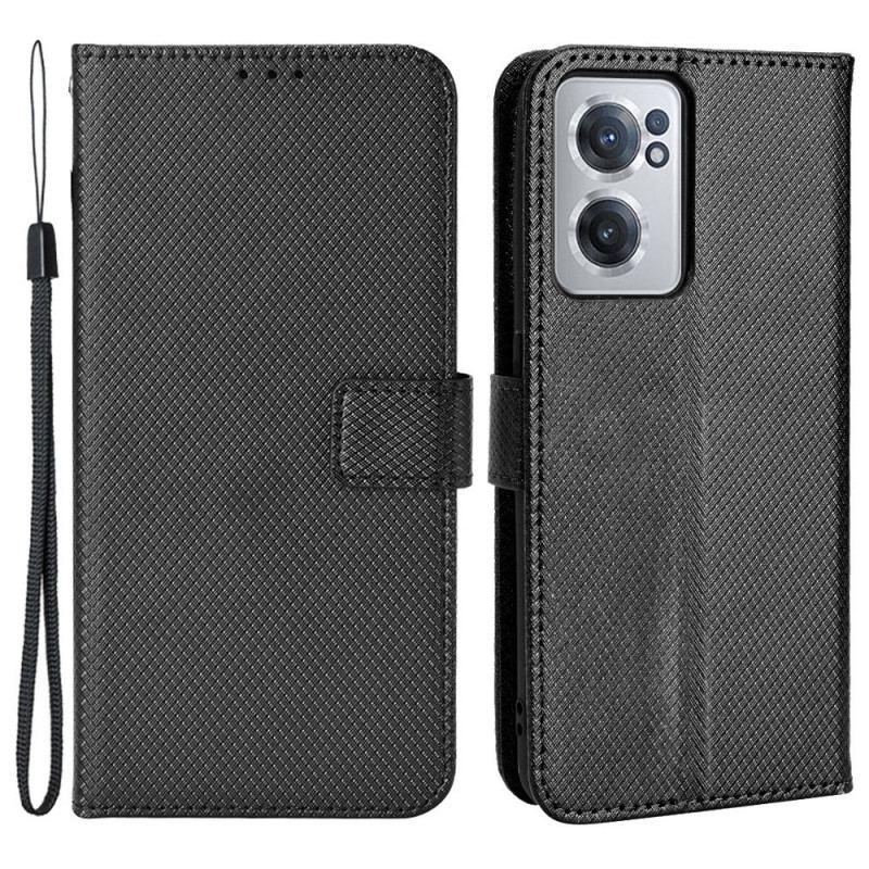 Capa Folio Para OnePlus Nord CE 2 5G De Cordão Strappy Textura Diamante