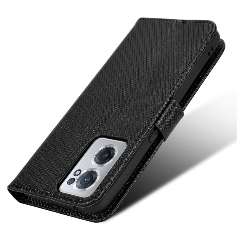 Capa Folio Para OnePlus Nord CE 2 5G De Cordão Strappy Textura Diamante