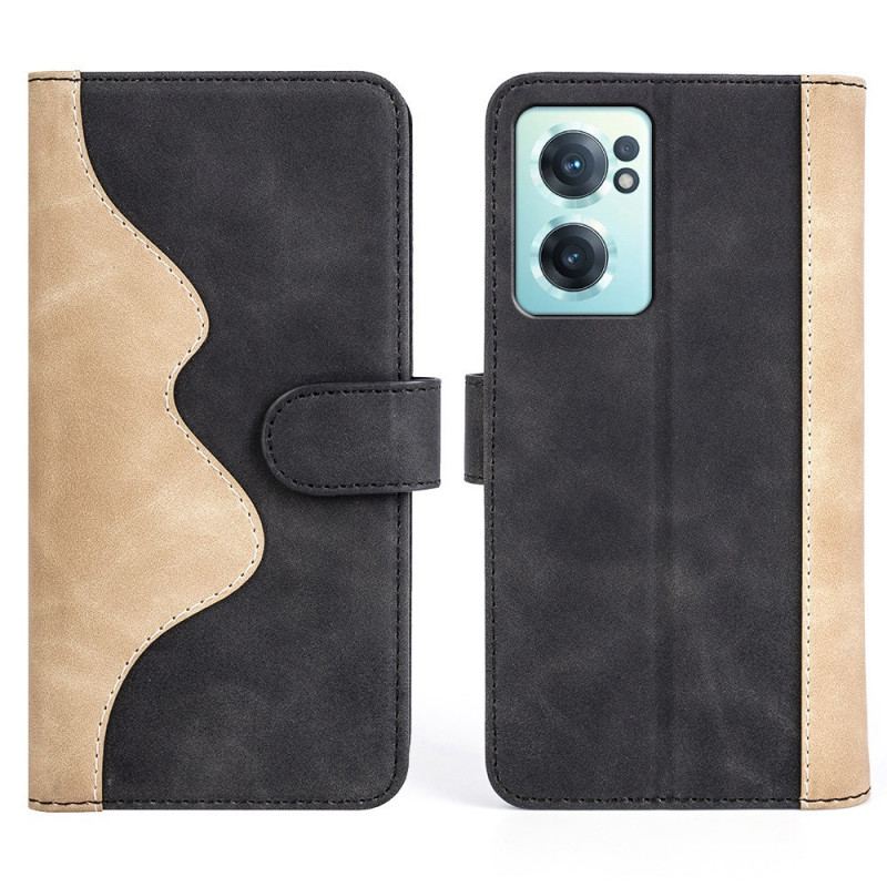 Capa Folio Para OnePlus Nord CE 2 5G Couro Sintético De Dois Tons