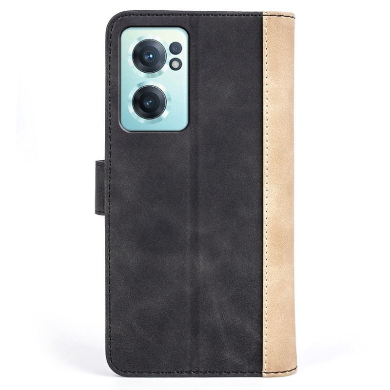 Capa Folio Para OnePlus Nord CE 2 5G Couro Sintético De Dois Tons