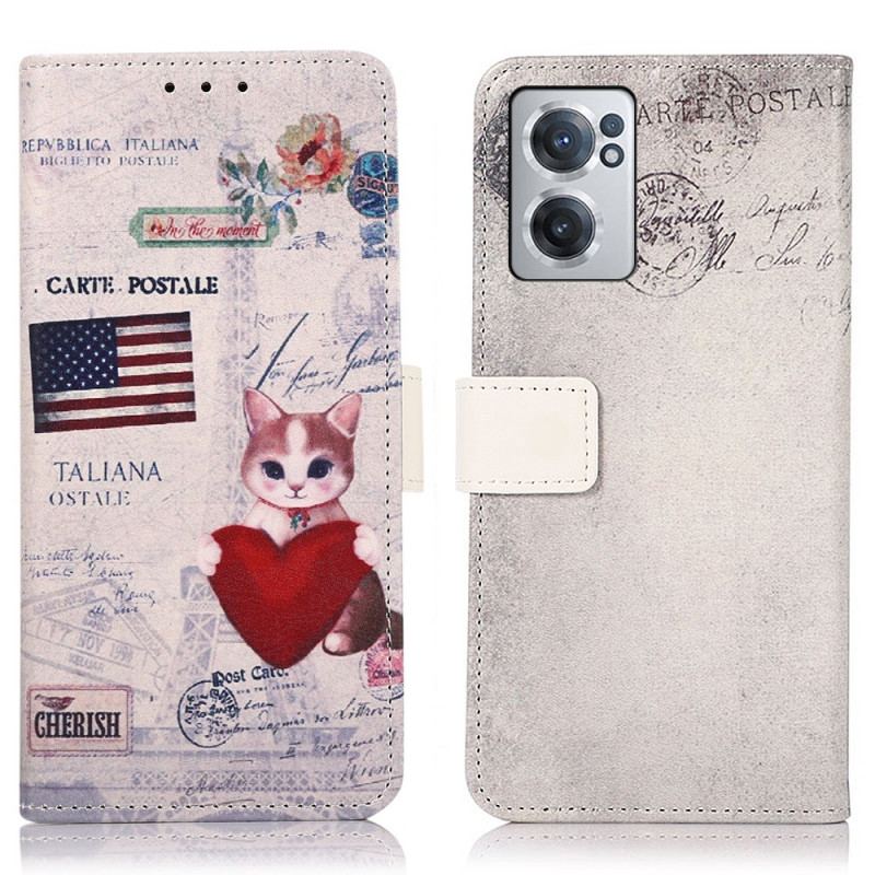 Capa Folio Para OnePlus Nord CE 2 5G Gato Americano