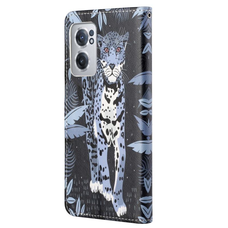 Capa Folio Para OnePlus Nord CE 2 5G Leopardo Noturno