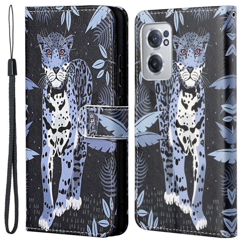 Capa Folio Para OnePlus Nord CE 2 5G Leopardo Noturno