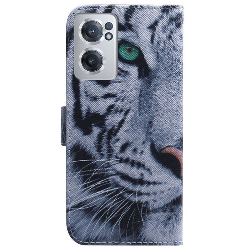 Capa Folio Para OnePlus Nord CE 2 5G Tigre Branco