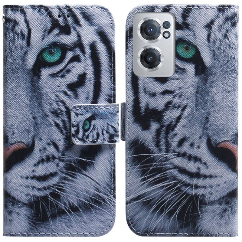 Capa Folio Para OnePlus Nord CE 2 5G Tigre Branco