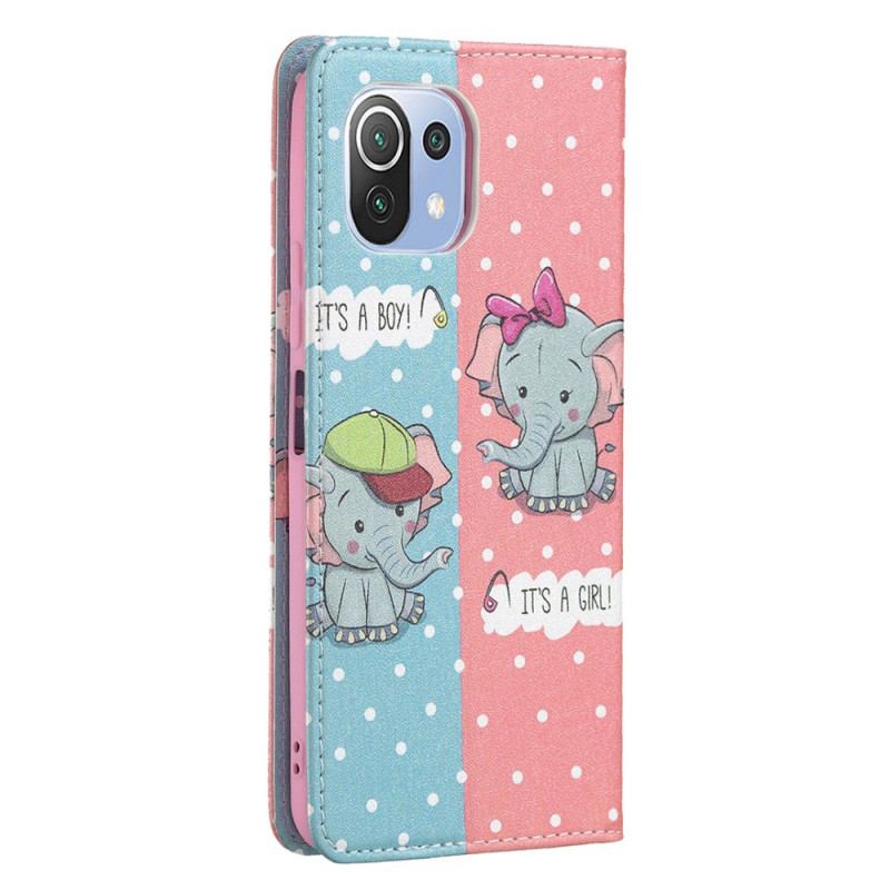 Capa De Celular Para Xiaomi Mi 11 Lite 4G / 5G / 5G NE Flip Bebês Elefantes