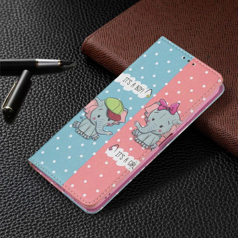 Capa De Celular Para Xiaomi Mi 11 Lite 4G / 5G / 5G NE Flip Bebês Elefantes