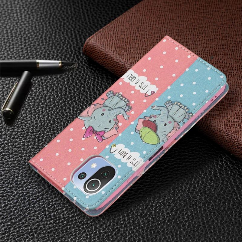 Capa De Celular Para Xiaomi Mi 11 Lite 4G / 5G / 5G NE Flip Bebês Elefantes