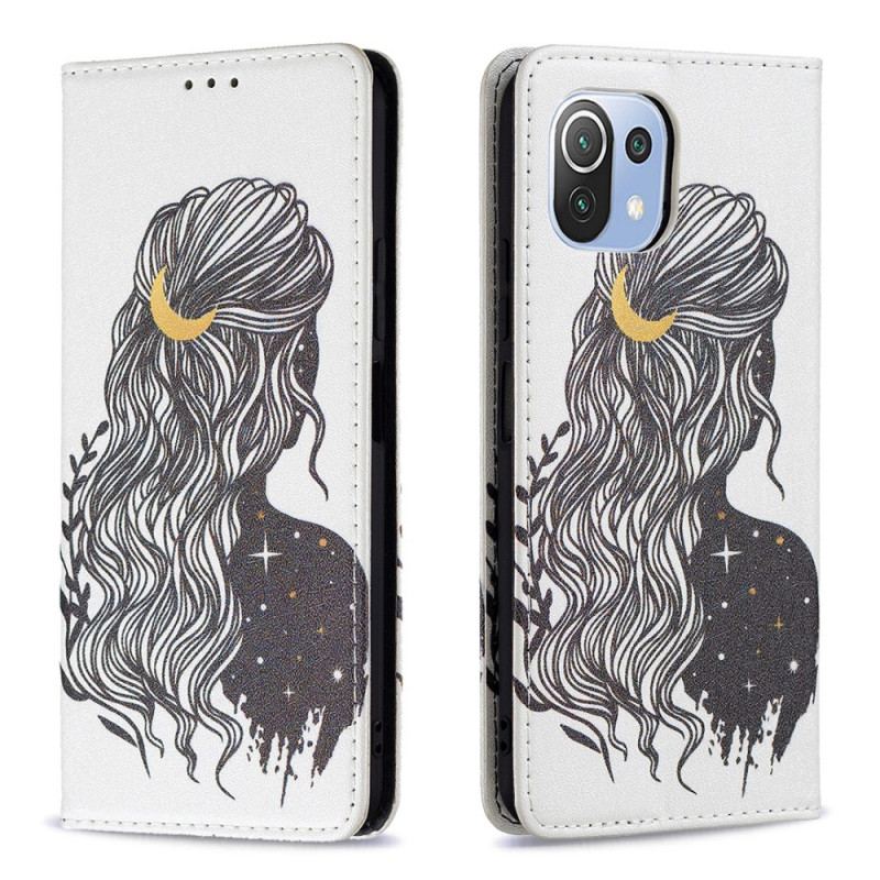 Capa De Celular Para Xiaomi Mi 11 Lite 4G / 5G / 5G NE Flip Cabelo Bonito