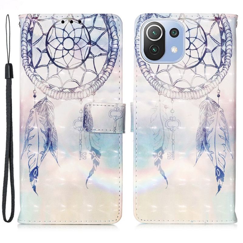 Capa De Couro Para Xiaomi Mi 11 Lite 4G / 5G / 5G NE Apanhador De Sonhos Aquarela