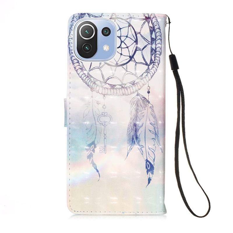 Capa De Couro Para Xiaomi Mi 11 Lite 4G / 5G / 5G NE Apanhador De Sonhos Aquarela