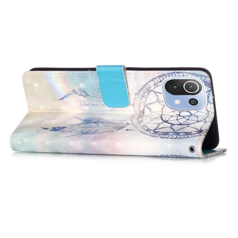 Capa De Couro Para Xiaomi Mi 11 Lite 4G / 5G / 5G NE Apanhador De Sonhos Aquarela