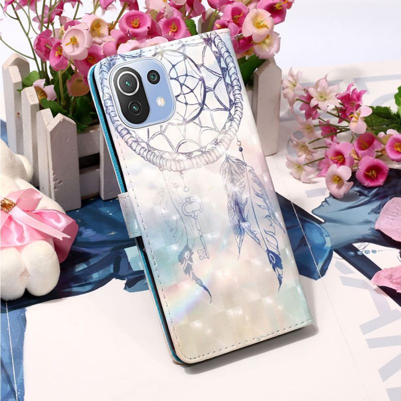 Capa De Couro Para Xiaomi Mi 11 Lite 4G / 5G / 5G NE Apanhador De Sonhos Aquarela