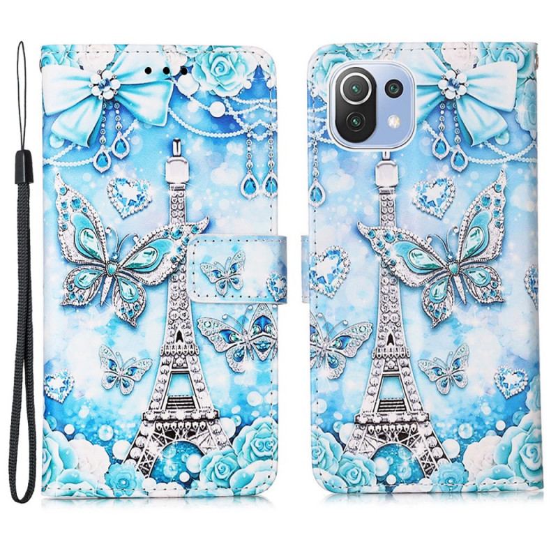 Capa De Couro Para Xiaomi Mi 11 Lite 4G / 5G / 5G NE De Cordão Torre Eiffel Com Alça