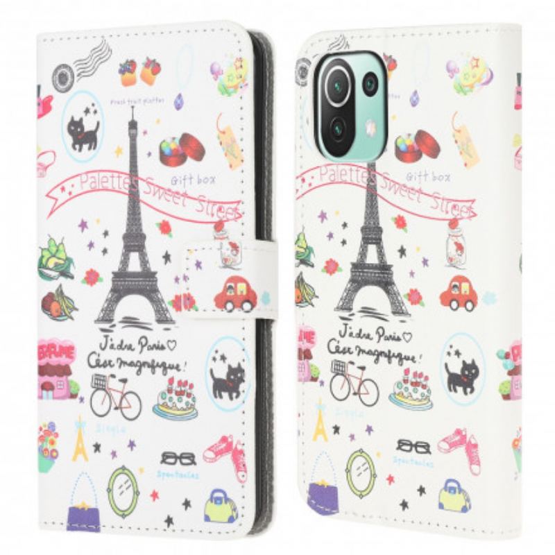 Capa De Couro Para Xiaomi Mi 11 Lite 4G / 5G / 5G NE Eu Amo Paris