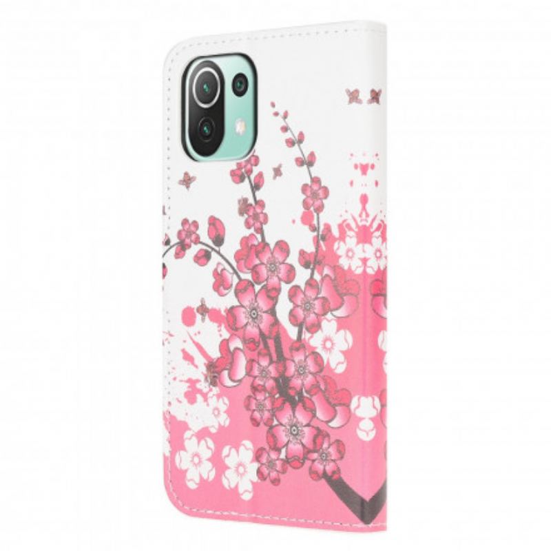 Capa De Couro Para Xiaomi Mi 11 Lite 4G / 5G / 5G NE Flor Tropical