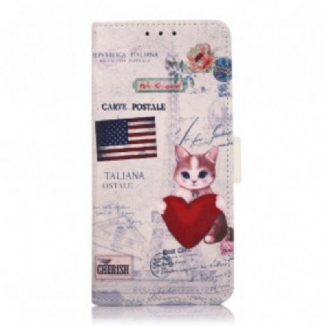 Capa De Couro Para Xiaomi Mi 11 Lite 4G / 5G / 5G NE Gato Viajante