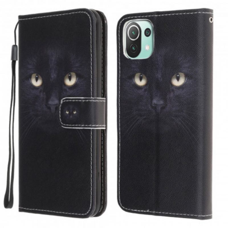 Capa De Couro Para Xiaomi Mi 11 Lite 4G / 5G / 5G NE Olhos De Gato Preto