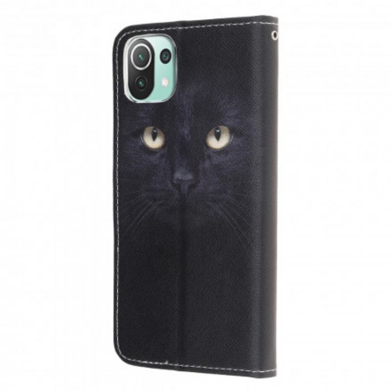 Capa De Couro Para Xiaomi Mi 11 Lite 4G / 5G / 5G NE Olhos De Gato Preto