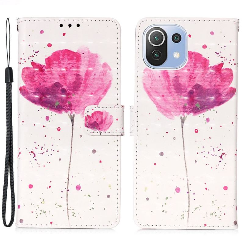 Capa Capa De Couro Para Xiaomi Mi 11 Lite 4G / 5G / 5G NE Papoula Aquarela