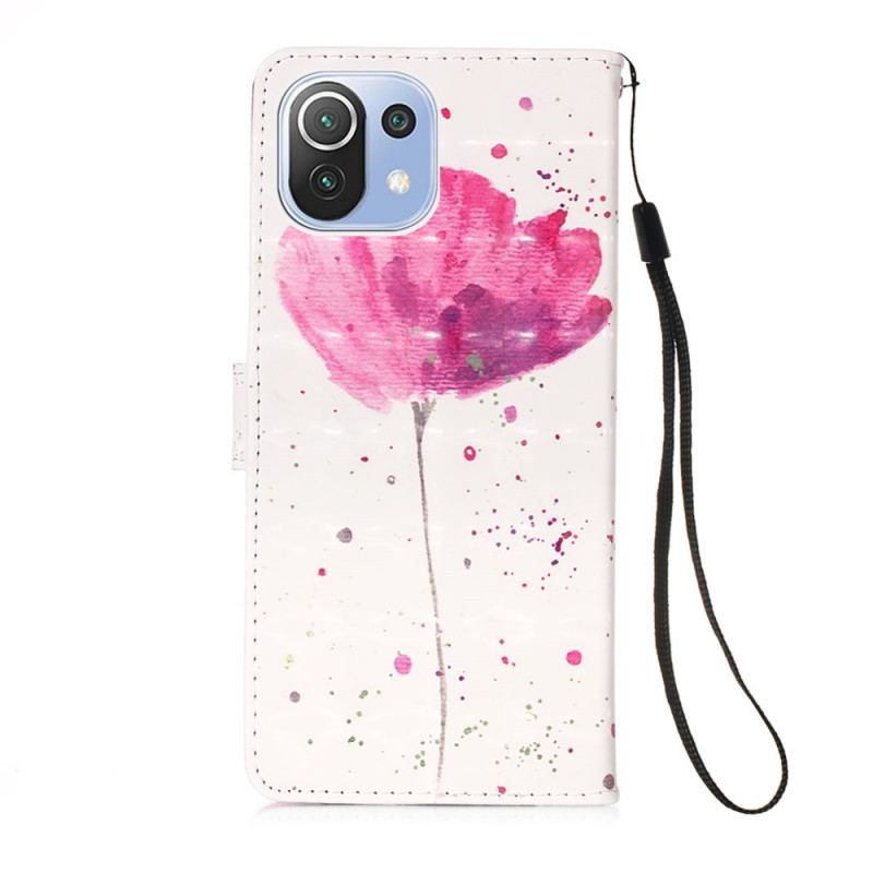 Capa Capa De Couro Para Xiaomi Mi 11 Lite 4G / 5G / 5G NE Papoula Aquarela