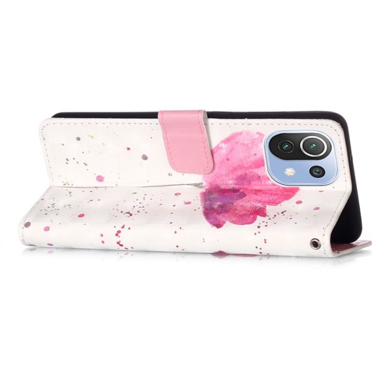 Capa Capa De Couro Para Xiaomi Mi 11 Lite 4G / 5G / 5G NE Papoula Aquarela