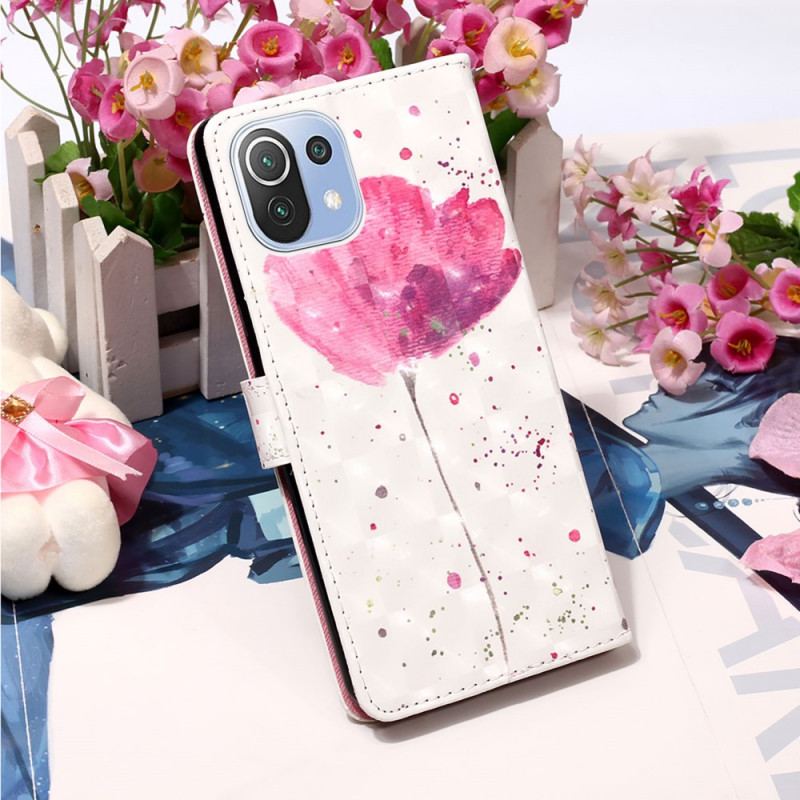 Capa Capa De Couro Para Xiaomi Mi 11 Lite 4G / 5G / 5G NE Papoula Aquarela