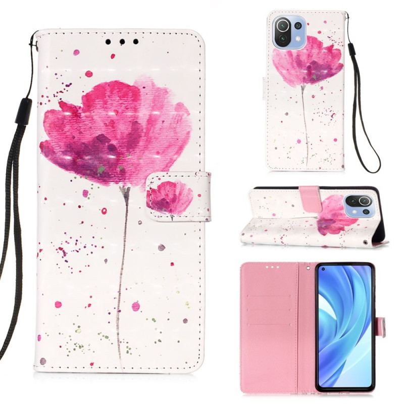 Capa Capa De Couro Para Xiaomi Mi 11 Lite 4G / 5G / 5G NE Papoula Aquarela