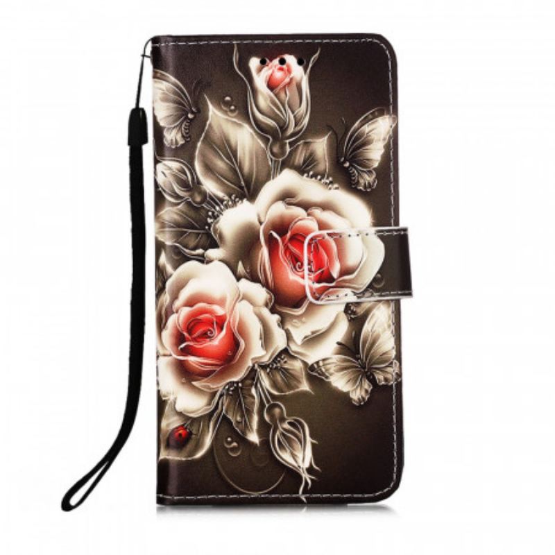 Capa De Couro Para Xiaomi Mi 11 Lite 4G / 5G / 5G NE Rosas Douradas