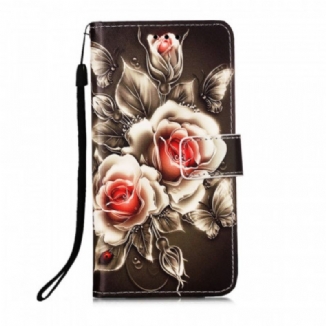 Capa De Couro Para Xiaomi Mi 11 Lite 4G / 5G / 5G NE Rosas Douradas