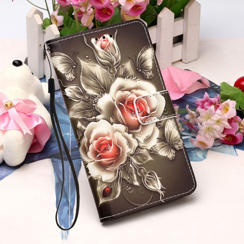 Capa De Couro Para Xiaomi Mi 11 Lite 4G / 5G / 5G NE Rosas Douradas