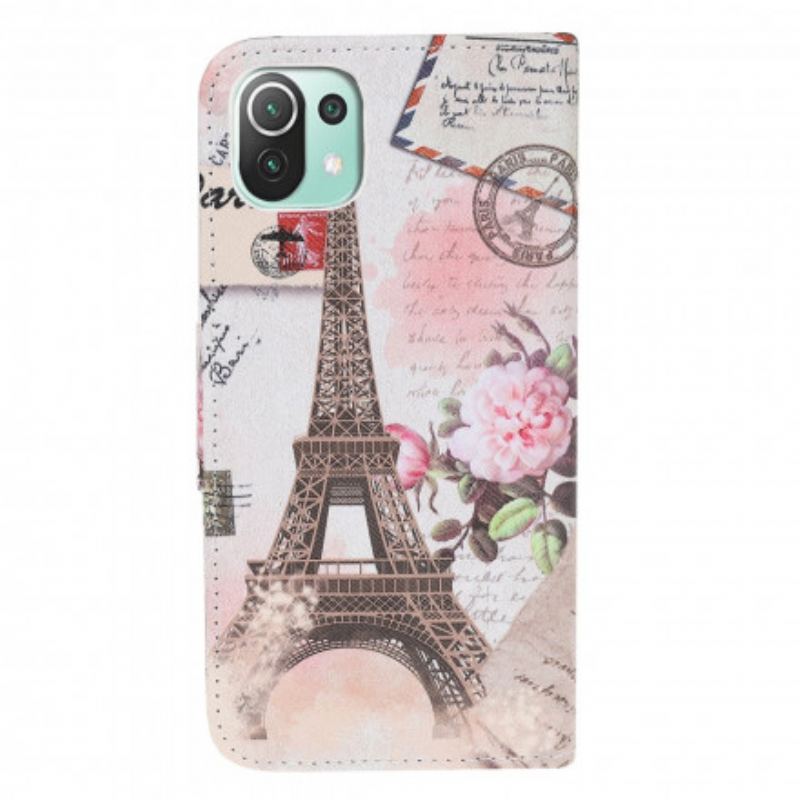 Capa De Couro Para Xiaomi Mi 11 Lite 4G / 5G / 5G NE Torre Eiffel Retrô