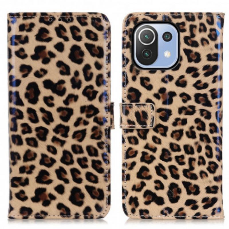 Capa Em Pele Para Xiaomi Mi 11 Lite 4G / 5G / 5G NE Leopardo