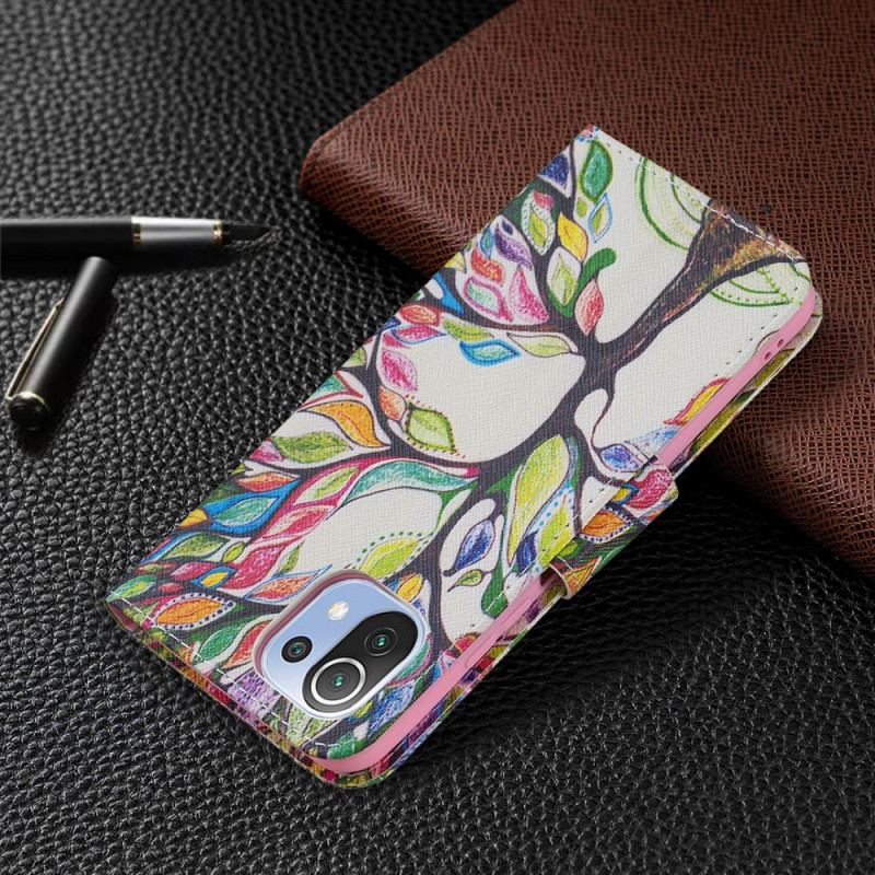 Capa Flip Para Xiaomi Mi 11 Lite 4G / 5G / 5G NE Árvore Colorida