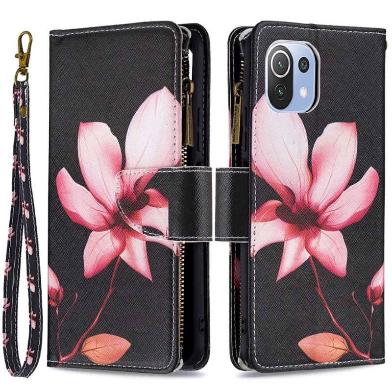 Capa Flip Para Xiaomi Mi 11 Lite 4G / 5G / 5G NE Bolso Com Zíper Flor Rosa