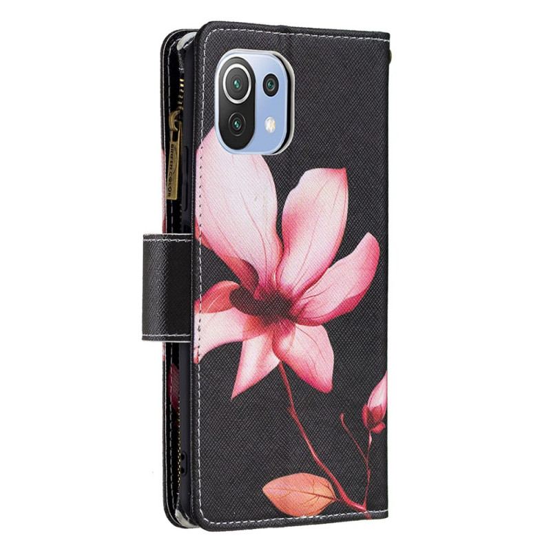 Capa Flip Para Xiaomi Mi 11 Lite 4G / 5G / 5G NE Bolso Com Zíper Flor Rosa