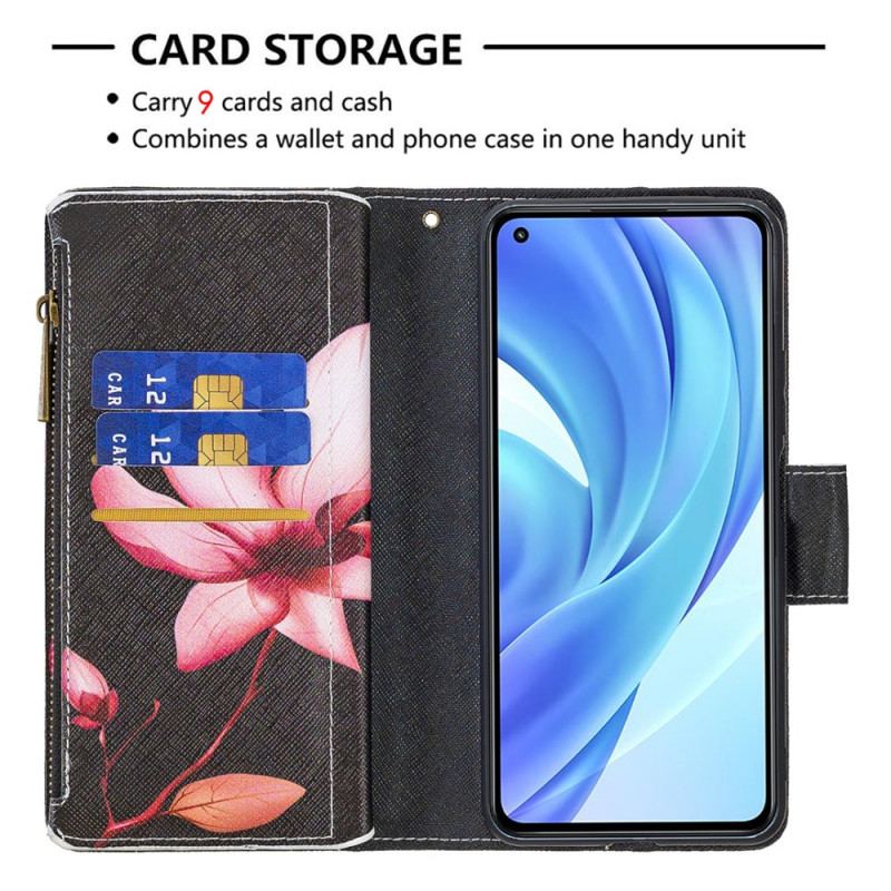 Capa Flip Para Xiaomi Mi 11 Lite 4G / 5G / 5G NE Bolso Com Zíper Flor Rosa