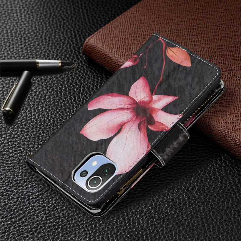 Capa Flip Para Xiaomi Mi 11 Lite 4G / 5G / 5G NE Bolso Com Zíper Flor Rosa