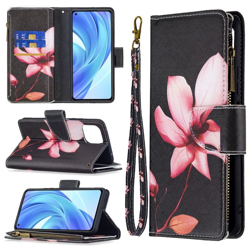 Capa Flip Para Xiaomi Mi 11 Lite 4G / 5G / 5G NE Bolso Com Zíper Flor Rosa