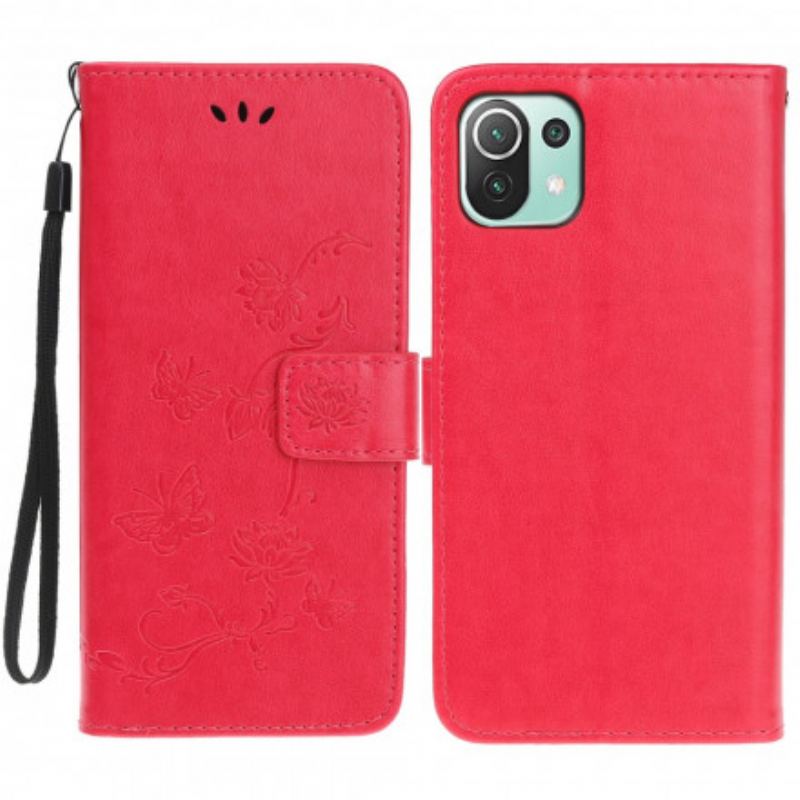 Capa Flip Para Xiaomi Mi 11 Lite 4G / 5G / 5G NE Borboletas E Flores