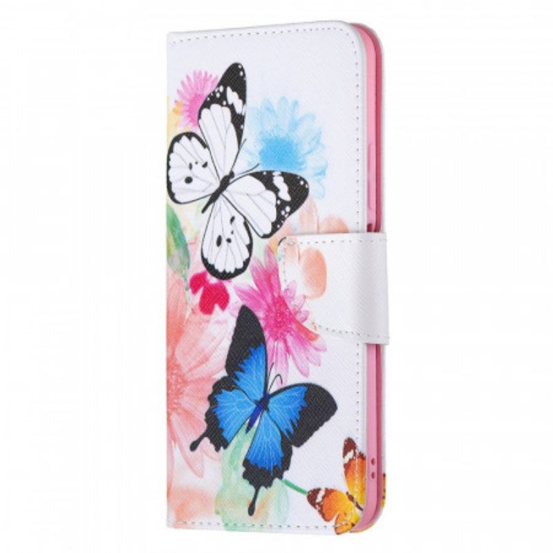 Capa Flip Para Xiaomi Mi 11 Lite 4G / 5G / 5G NE Borboletas E Flores Pintadas