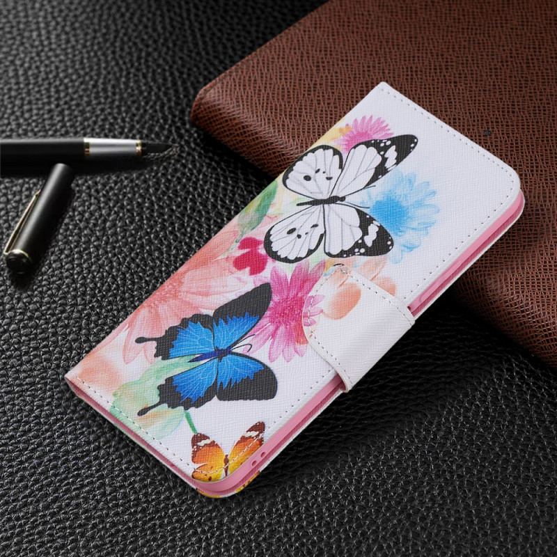 Capa Flip Para Xiaomi Mi 11 Lite 4G / 5G / 5G NE Borboletas E Flores Pintadas