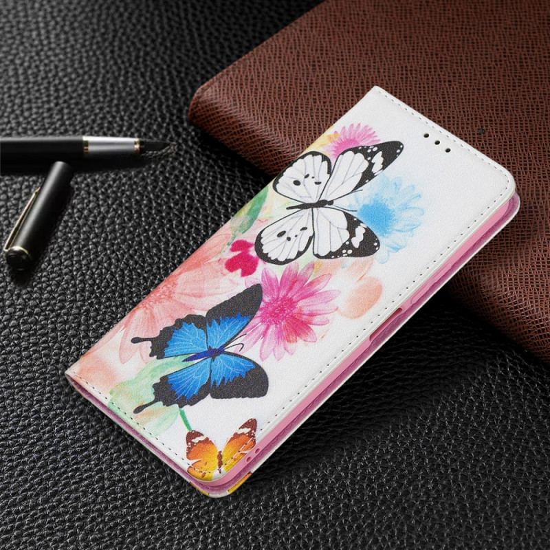 Capa Flip Para Xiaomi Mi 11 Lite 4G / 5G / 5G NE Borboletas E Flores Pintadas