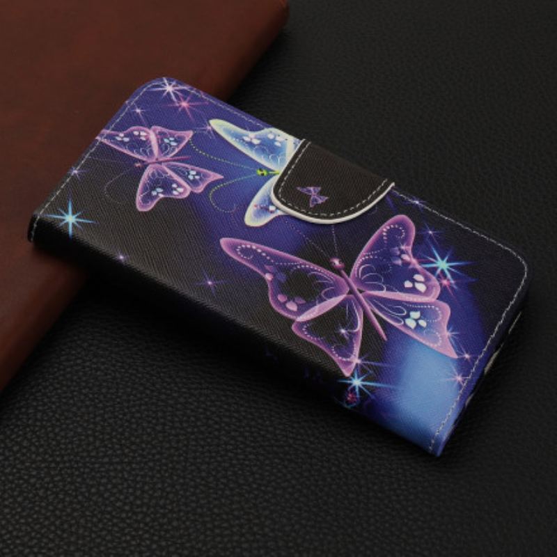 Capa Flip Para Xiaomi Mi 11 Lite 4G / 5G / 5G NE Borboletas Neon