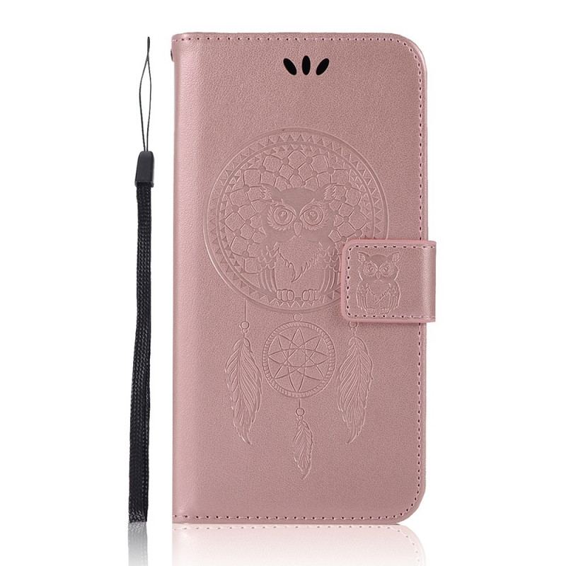 Capa Flip Para Xiaomi Mi 11 Lite 4G / 5G / 5G NE Coruja Apanhador De Sonhos Efeito Couro