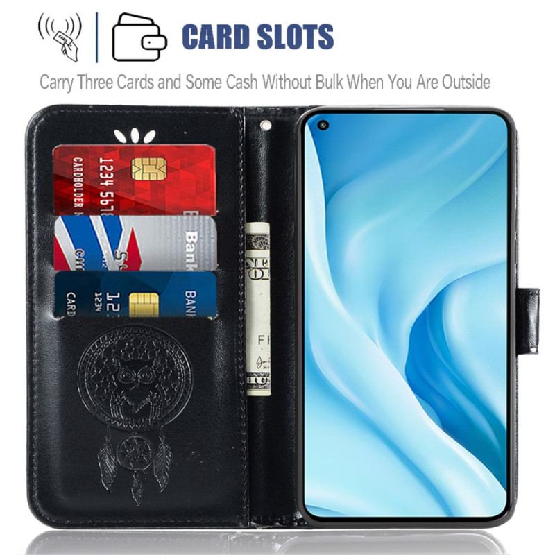 Capa Flip Para Xiaomi Mi 11 Lite 4G / 5G / 5G NE Coruja Apanhador De Sonhos Efeito Couro