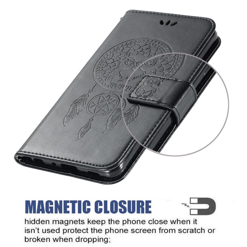 Capa Flip Para Xiaomi Mi 11 Lite 4G / 5G / 5G NE Coruja Apanhador De Sonhos Efeito Couro