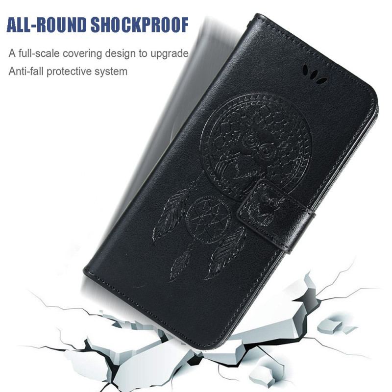 Capa Flip Para Xiaomi Mi 11 Lite 4G / 5G / 5G NE Coruja Apanhador De Sonhos Efeito Couro