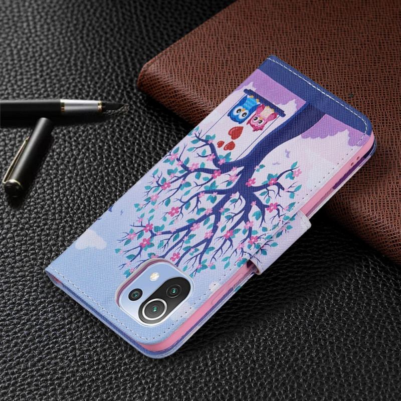 Capa Flip Para Xiaomi Mi 11 Lite 4G / 5G / 5G NE Corujas No Balanço