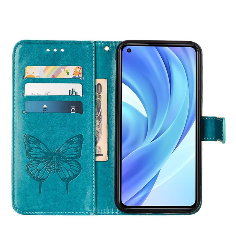 Capa Flip Para Xiaomi Mi 11 Lite 4G / 5G / 5G NE Design De Borboleta Com Cordão